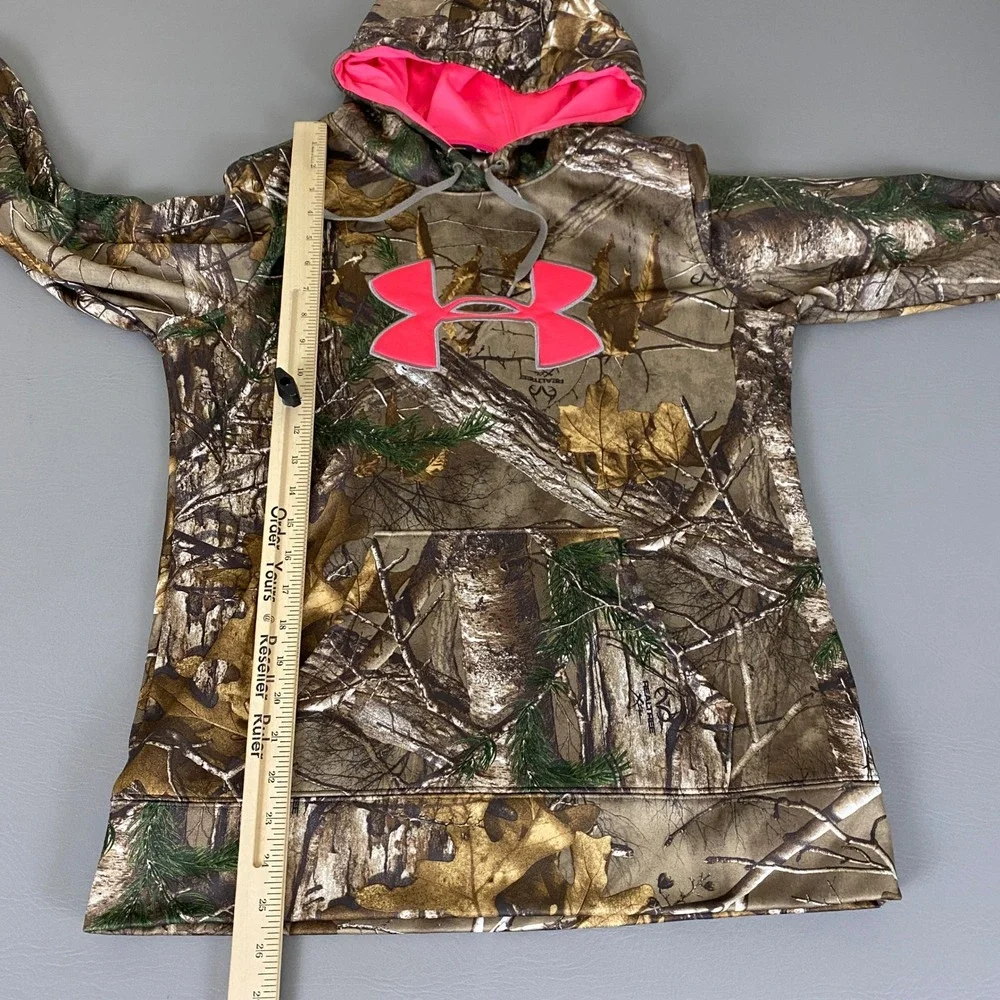 Under Armour Realtree Camo Hoodie Women's Size Medium Pink Green Logo‎ Loose Fit